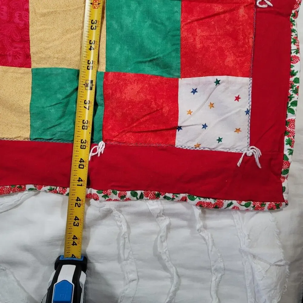 Patchwork Crib Quilt Baby Blanket Floor Play Tummy Time Strawberry Print Back